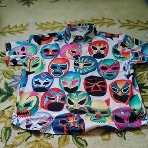Men's AOP 3XL Luchadore Wrestling Masks Button Down Shirt
